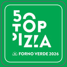 Vetrofania 50 Top Pizza Forno Verde 2026, scritta bianca su fondo verde
