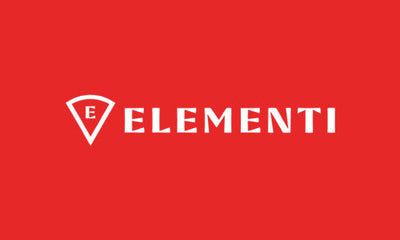 Logo Elementi, scritta bianca su fondo rosso