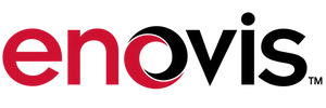 Logo Enovis, scritta rossa e nera